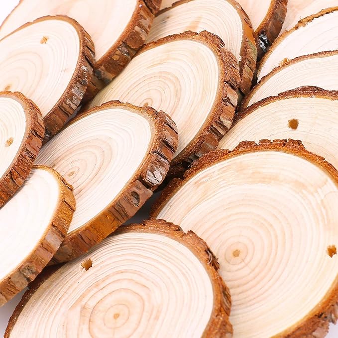 Unfinished Natural Wood Slices 30 Pcs 2.4"-2.8" Inch Wood coaster pieces Craft Wood kit Predrilled with Hole Wooden Circles Great for Arts and Crafts Christmas Ornaments DIY Crafts Rustic Wedding Orna