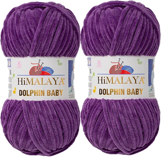 2 Skein/Pack Himalaya Dolphin Baby Chenille Yarn, Each Ball 100 gr (3.5 oz), 120 m (132 Yards), 100% Polyester, Super Bulky Baby Blanket Velvet Amigurumi Yarn, 80340 - Soft Purple