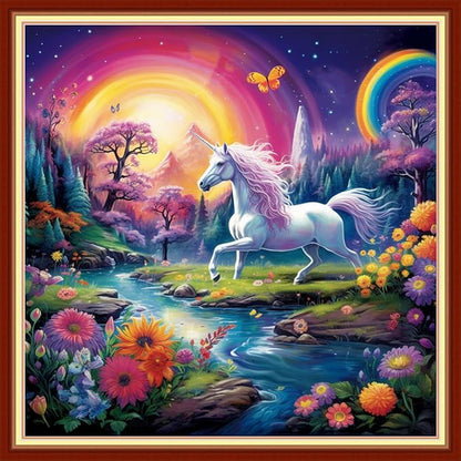 Joyhoor Stamped Cross Stitch Kits for Beginners Needlepoint Kits for Adults Embroidery Kits 11CT Counted Cross Stitch Kits Printed Embroidery Pattern-Rainbow Unicorn 18x18 inchs