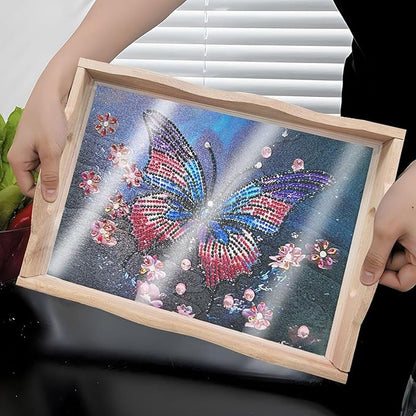 DIY Diamond Art Wooden Tray Kit, Food Tray with Handle Diamond Painted Table Decoration Tray, for Breakfast, Bar Dinner Table Diamond Dots Gem Painting Art Set for Beginners-#26-2PC