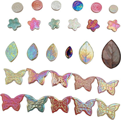 500g/1.1lb Random Color Irregular Ceramics Mosaic Tiles,DIY Making Creative Ceramic Mosaic Tiles for DIY Craft Plates Flowerpots Vases Cups Mosaic Making Supplies (Leaves+Flowers+Butterflies+Round)
