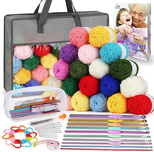 Aeelike Yarn Kit, 1093 Yards Crochet Yarn for Crocheting Complete Knitting Kit for Beginners Professionals with Aluminum Crochet Hooks Detailed Instruction, Ideal Crochet Yarn Set/Gift
