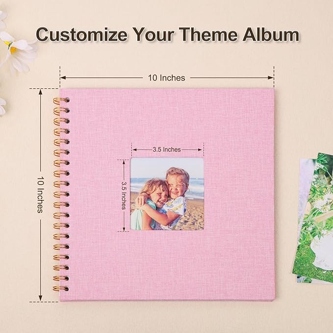 Scrapbook Photo Album 10x10 Inches 80 Pages Hardcover Kraft Paper Linen Cover Scrap Book Memory Book DIY Scrapbook Albums for Wedding Baby Boyfriend Travel Anniversary Family, Pink
