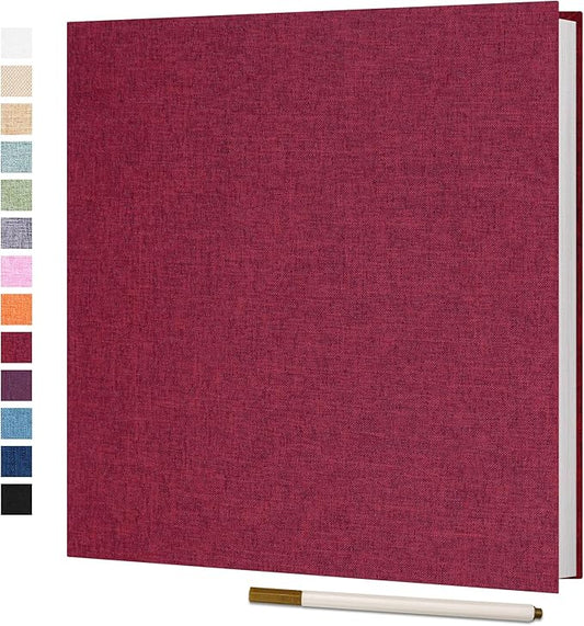 Vienrose Large Photo Album Self Adhesive for 4x6 8x10 10x12 Pictures Scrapbook Album DIY Scrap Book 40 Sticky Pages with A Metallic Pen 13"x12.6"40 Pages Red