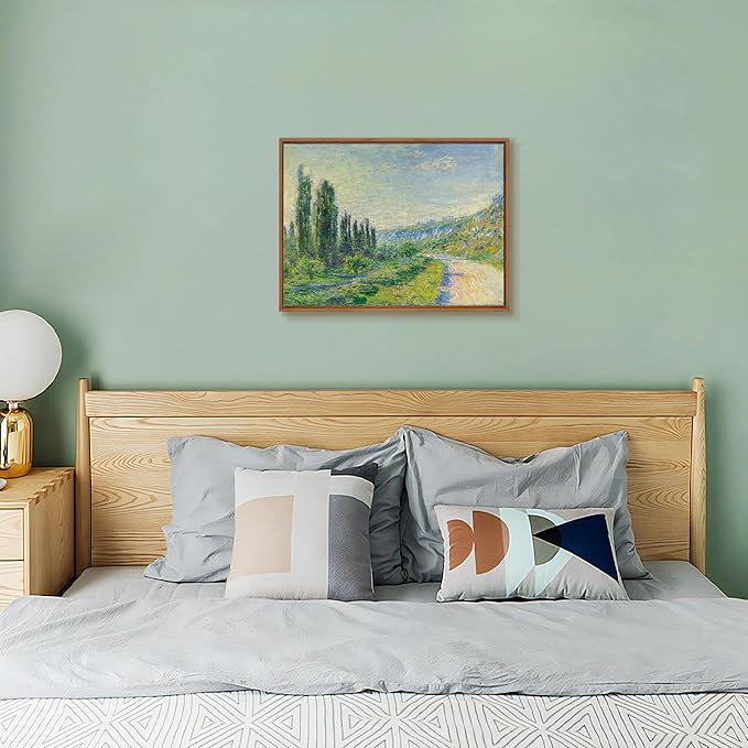 WENGTIAO Claude Monet Framed Canvas Wall Art Prints, Classic La Route De Vétheuil oil Painting Reproduction Retro Country Landscape Picture Wall Decor Artwork for Living Room Bedroom Office 12x16 inch