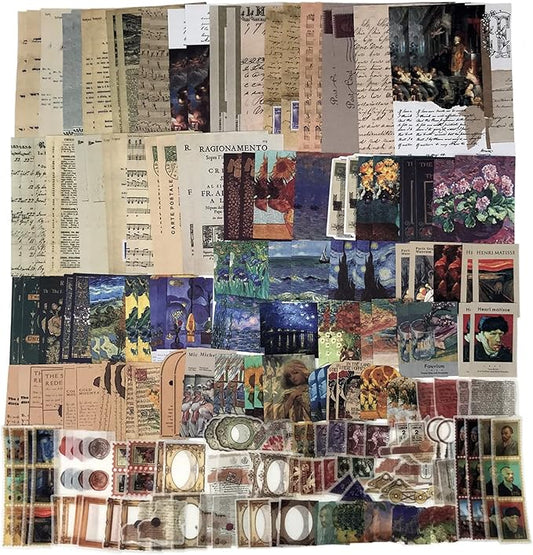 Esweny 200PCS Vintage Scrapbooking Supplies Kit for Journaling, Junk Journal Planners Aesthetic Cottagecore Room Decor Wall Art Collage Album(Artistic)