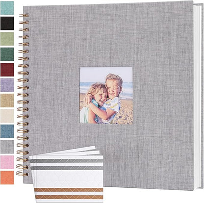 Scrapbook Photo Album 12x12 Inches 80 Pages Hardcover Kraft Paper Linen Cover Scrap Book Memory Book DIY Scrapbook Albums for Wedding Baby Boyfriend Travel Anniversary Family, Grey