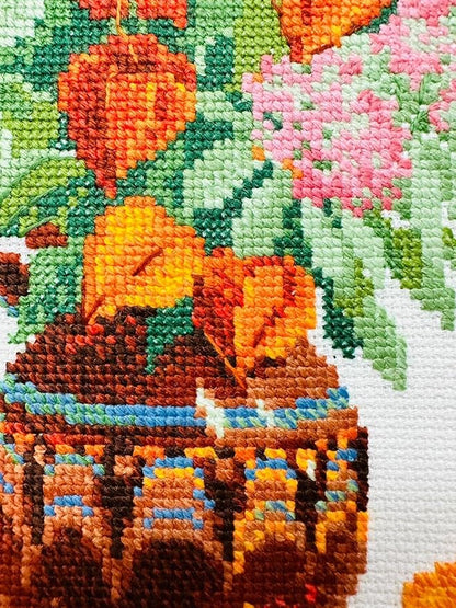 RIOLIS - Bouquet with Physalis 2086, Cross Stitch Kits 8¼" x 11¾", Cross Stitch Kits for Beginners & Advanced, Crossstitching Kit Adult, Embroidery Counted Stitching Kit