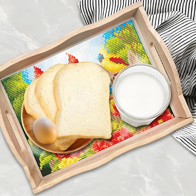 FGbaby DIY 5D Cardinal Bird Diamond Painting Wood Serving Tray with Handles Diamond Art Decor Serving Trays Wooden Tray for Breakfast in Bed, Patio, BBQ, Coffee Table, Party –Great for Lap & Couch