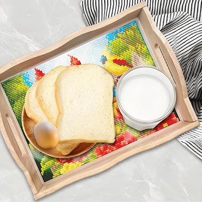 FGbaby DIY 5D Cardinal Bird Diamond Painting Wood Serving Tray with Handles Diamond Art Decor Serving Trays Wooden Tray for Breakfast in Bed, Patio, BBQ, Coffee Table, Party –Great for Lap & Couch