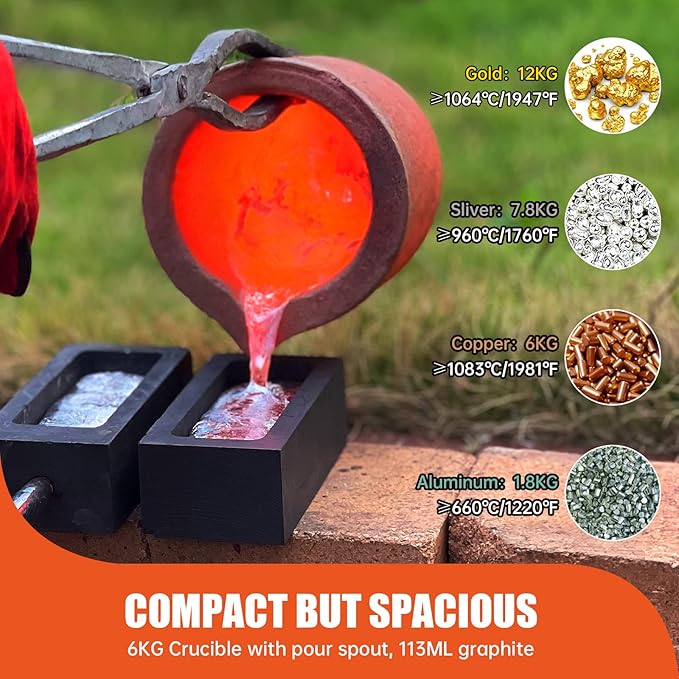 TOAUTO 6KG Upgraded Propane Melting Furnace TMF6000B-V3 Gas Kiln Kit 1300°C /2372°F for Scrap Metal Recycle Gold Silver Copper Aluminum Melting Refining Smelting