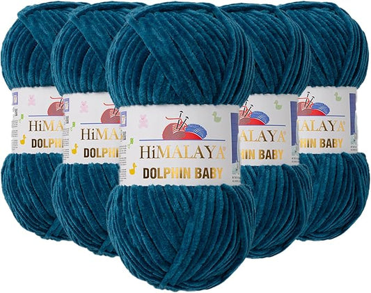 5 Skein/Pack Himalaya Dolphin Baby Chenille Yarn, Each Ball 100 gr (3.5 oz), 120 m (132 Yards), 100% Polyester, Super Bulky Baby Blanket Velvet Amigurumi Yarn, 80348 - Emerald