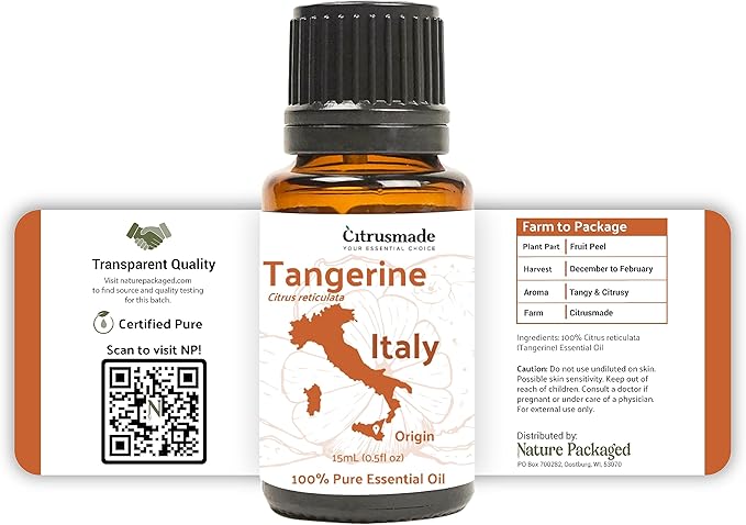 Nature Packaged Tangerine Essential Oil - Direct from Citrusmade in Sicily, Italy - Essential Oils for Diffusers & Aromatherapy | 100% Pure Therapeutic Grade (15ml)