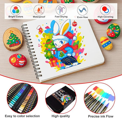 Betem Paint Markers Acrylic Paint Pens, Dual Tip 120 Colors Acrylic Markers with Brush Tip and Fine Point, Art Supplies for Wood, Canvas, Glass, Rock Painting Kit DIY Crafts Drawing Kit with Bag