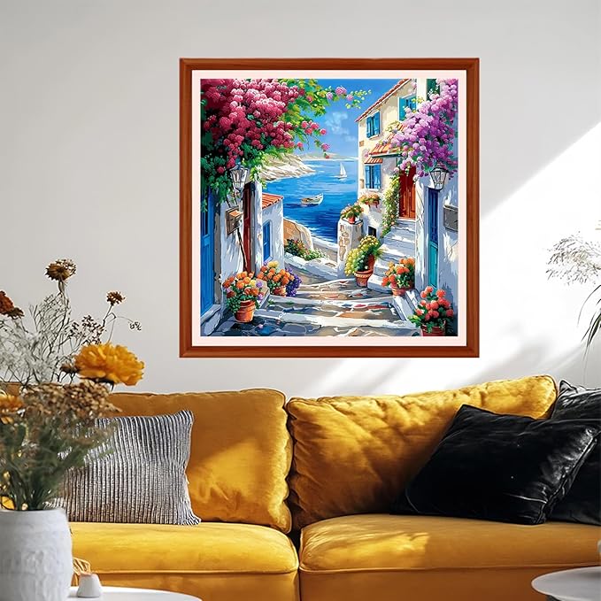 Foxhool Stamped Cross Stitch Kits,11CT Printed Cross Stitch Pattern Full Embroidery Kits for Beginner Needlepoint Kits&Seaside Scenery 18x18 inchs