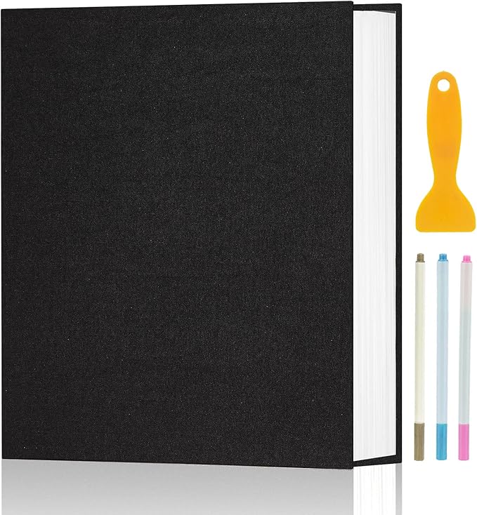 Aenbuslm Photo Album Self Adhesive Pages for 4x6 5x7 8x10 Pictures Scrapbook Magnetic Photo Albums with Sticky Pages Books with A Metallic Pen for Baby Wedding Family 13.2x12.8 Black 120 Pages