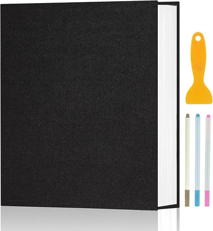 Aenbuslm Photo Album Self Adhesive Pages for 4x6 5x7 8x10 Pictures Scrapbook Magnetic Photo Albums with Sticky Pages Books with A Metallic Pen for Baby Wedding Family 13.2x12.8 Black 120 Pages