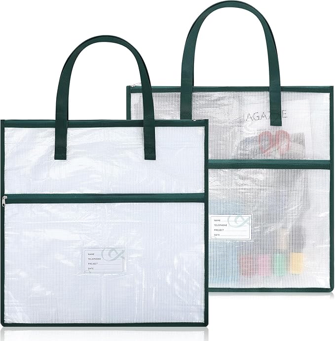 Feifeiya 2 Pack 17.7 Inch Sew Project Bag Quilting Embroidery Craft Organizer Storage Bag with Handle and Pocket Zippered with Tools for Art Craft Knitting Quilting Stitching