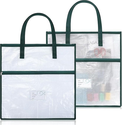 Feifeiya 2 Pack 17.7 Inch Sew Project Bag Quilting Embroidery Craft Organizer Storage Bag with Handle and Pocket Zippered with Tools for Art Craft Knitting Quilting Stitching
