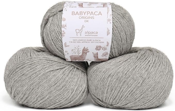 Origins - 100% Baby Alpaca Yarn Wool Set of 3 Skeins (150 Grams) DK Weight Made in Peru Natural Colors (Undyed) Heavenly Soft Perfect for Knitting and Crocheting (Silver Mist, Origins 3 Skeins DK)