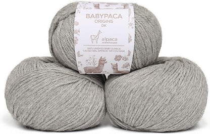 Origins - 100% Baby Alpaca Yarn Wool Set of 3 Skeins (150 Grams) DK Weight Made in Peru Natural Colors (Undyed) Heavenly Soft Perfect for Knitting and Crocheting (Silver Mist, Origins 3 Skeins DK)