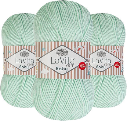 LaVita Baby Premium Anti-Pill Acrylic Yarn - 820 Yards, 3 x 3.5 oz - Warm, Airy Fiber with Silky Texture - Oeko-TEX Certified, Durable, Lightweight, Long-Lasting, Solid Pastel Colors - 3 Skeins Pack