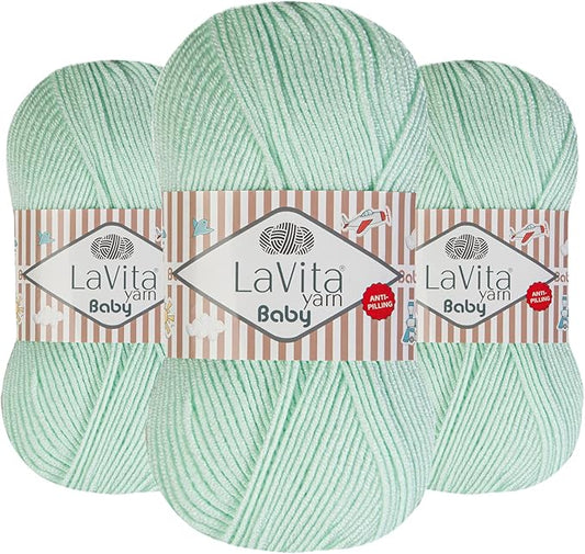LaVita Baby Premium Anti-Pill Acrylic Yarn - 820 Yards, 3 x 3.5 oz - Warm, Airy Fiber with Silky Texture - Oeko-TEX Certified, Durable, Lightweight, Long-Lasting, Solid Pastel Colors - 3 Skeins Pack