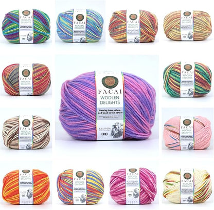 Facai Blend Merino Wool Yarn for Knitting - Worsted Weight,197yds (3.5oz) Ball, Ideal for Sweaters, Scarves, and Accessories (1, Purple Ombré)