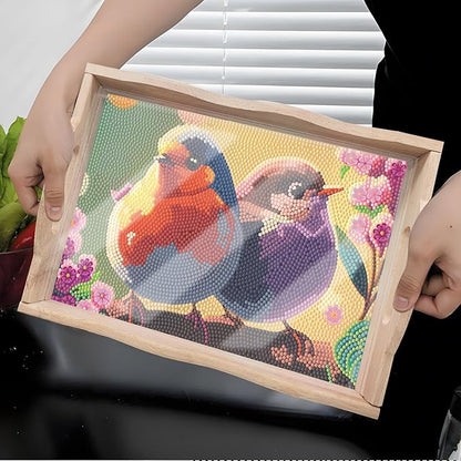 FGbaby DIY 5D Sparrow Diamond Painting Wood Serving Tray with Handles Diamond Art Decorative Serving Trays Wooden Tray for Breakfast in Bed, Patio, BBQ, Coffee Table, Party –Great for Lap & Couch