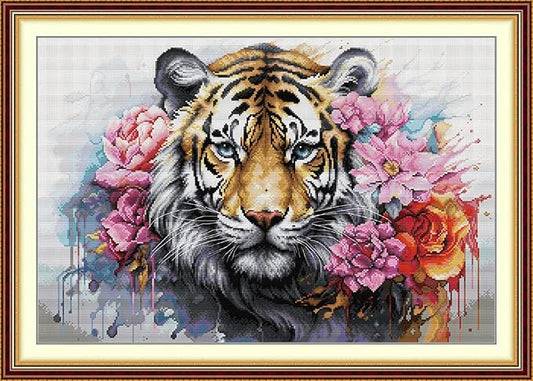 Qeerysew Cross Stitch Kits Stamped Full Range of Embroidery Starter Kits for Beginners DIY - Printed Kit Tiger 7(Printed) 14CT 24.4X17.3 inches