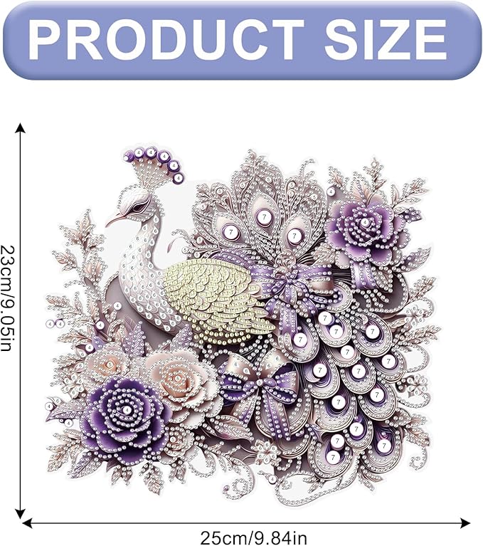 AiYuanzsh Diamond Painting Hanging Kit Peacock with Roses Design, Elegant Special Shaped Diamond Art Suncatcher for Adults DIY Wall Window Ornament Decoration