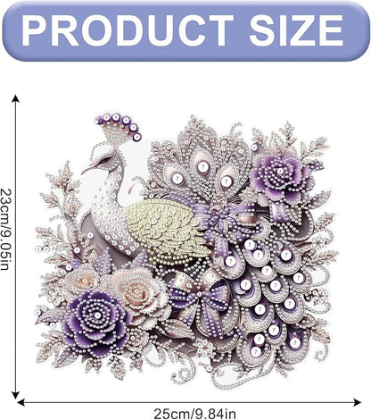 AiYuanzsh Diamond Painting Hanging Kit Peacock with Roses Design, Elegant Special Shaped Diamond Art Suncatcher for Adults DIY Wall Window Ornament Decoration