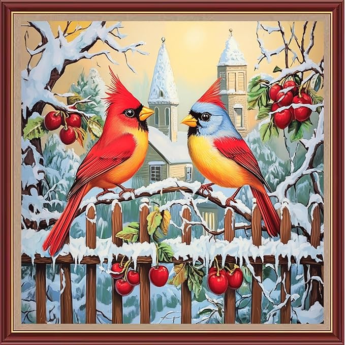 Dooxvey Cross Stitch Kits for Adults Beginners,Full Range of Cross-Stitch Stamped Kits Needlepoint Kits for Beginners Embroidery Kits 11CT Cross Stitch Patterns-Colorful Bird Snow Scene 18x18 inch