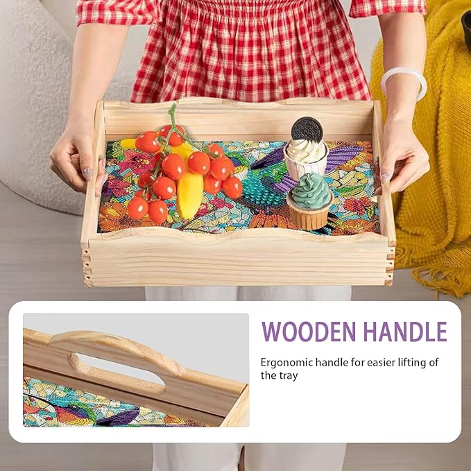 EWJRNSF Diamond Art Kits for Adults Wooden Serving Trays with Handles, 5D Diamond Painting Big Gem Arts and Craft Gifts Trays Decor Gift Home Decor (CP040-1)
