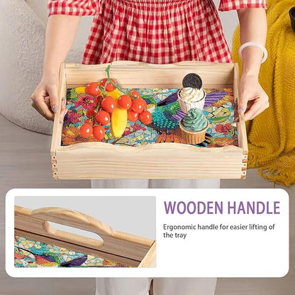 EWJRNSF Diamond Art Kits for Adults Wooden Serving Trays with Handles, 5D Diamond Painting Big Gem Arts and Craft Gifts Trays Decor Gift Home Decor (CP040-1)