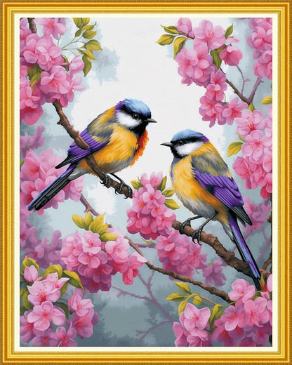 DMCVIVR Stamped Cross Stitch Kits for Beginners Adults Needlepoint Kits for Beginners Embroidery Kits for Adults Crossstitch Kit for Beginners 11CT-Pink Flower Bird 16x20 inch