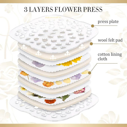 Aboofx Microwave Flower Press Kit,6.3"x6.3" 3 Layers Quick Dry Flower Pressing with Washable Cloth for Pressed Flowers&Plant for DIY Art Craft Lovers,Beginners,Flowers Drying,Vibrant Color Retention