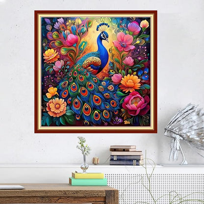 Magxvouy Cross Stitch Kits Stamped Full Range of Embroidery Kits,Cross Stitch Patterns Needlework Kits for Beginners 11CT Printed Kits&Flower Peacock 18x18 inch