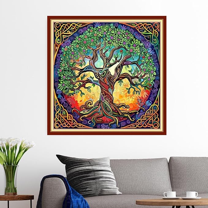 Funxvoot Stamped Cross Stitch Kits for Beginners or Adults Embroidery Starter Patterns | DIY Printed Cross Stitch Kits Needlepoint for Adults 11CT-Magic Tree of Life 18x18 inch