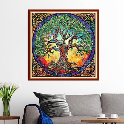 Funxvoot Stamped Cross Stitch Kits for Beginners or Adults Embroidery Starter Patterns | DIY Printed Cross Stitch Kits Needlepoint for Adults 11CT-Magic Tree of Life 18x18 inch