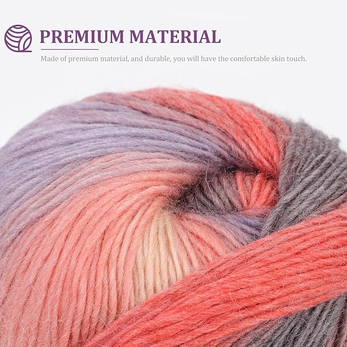 Gradient Multicolor Wool Yarn Soft Mid-Weight DIY Knitting Supplies for Sweaters Scarves Hats and Blankets Hand-Dyed Wool Craft