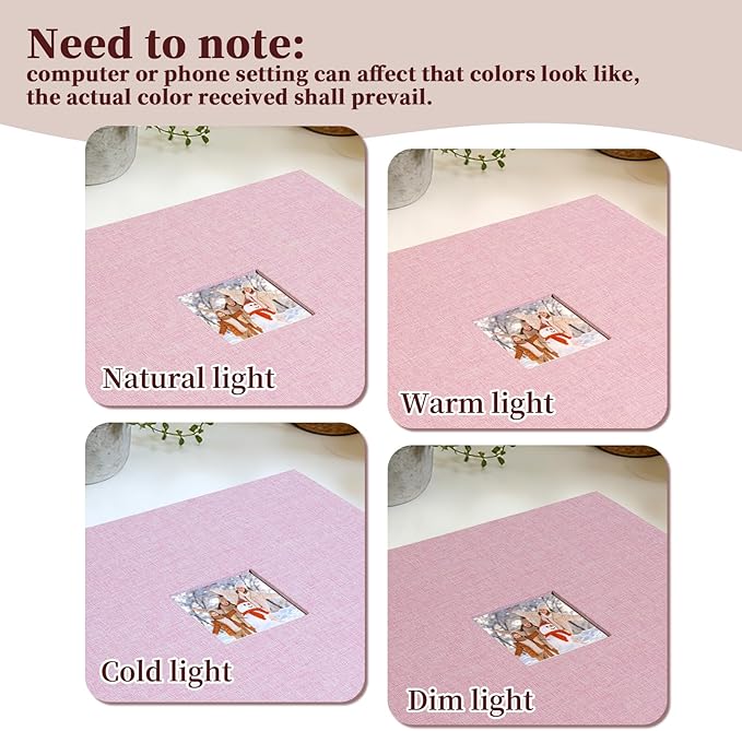 Hiwhy 12x12 Inch Large 3 Ring DIY Scrapbook Photo Album, Linen Cover Scrapbook with 40 Sheets Plastic Sleeves 80 Pages Memory Book for Wedding Birthday Baby Family (Pink)
