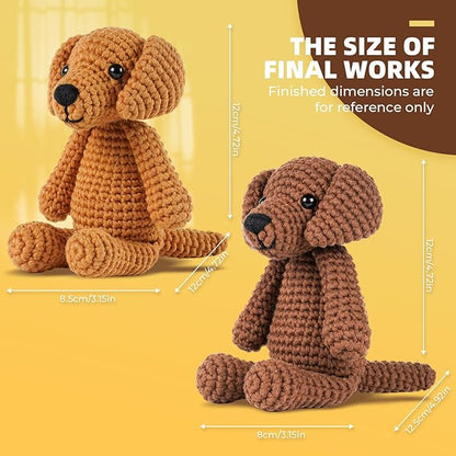 MOREJMTT Crochet Kit for Beginners, Knitting Kits,Crochet Animal Kits,Crocheting Kit for Starters with Step-by-Step Video Tutorials, Beginner Crochet Kits for Adults(2 Pack Golden Retriever)
