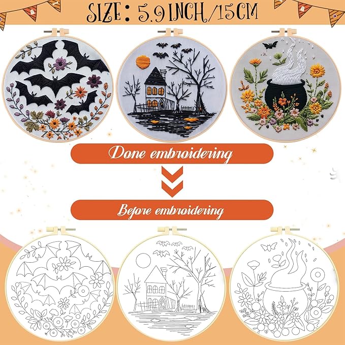 QBQBQ DIY Embroidery Kit for Adults, Beginner Friendly Cross Stitch Art for Home Decor, Handmade Craft Kit, 6 Inch, Gothic