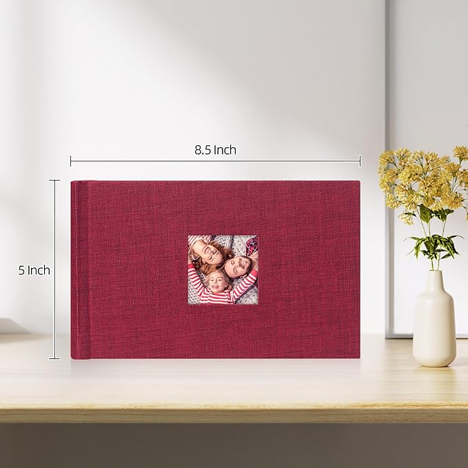 Mublalbum Small 4x6 Photo Album Linen Cover with Memo Areas Photobook Pictures Book Holds Horizontal Pockets for Wedding Family Baby and Vacation (Red)