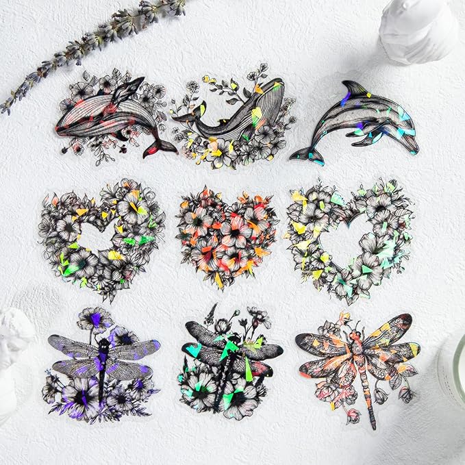 MiyouLuna 60Pcs Holographic PET Stickers-Vibrant Nature and Animal Designs, Scrapbook Stickers Kit for Journaling, Ephemera Packs for Junk Journals