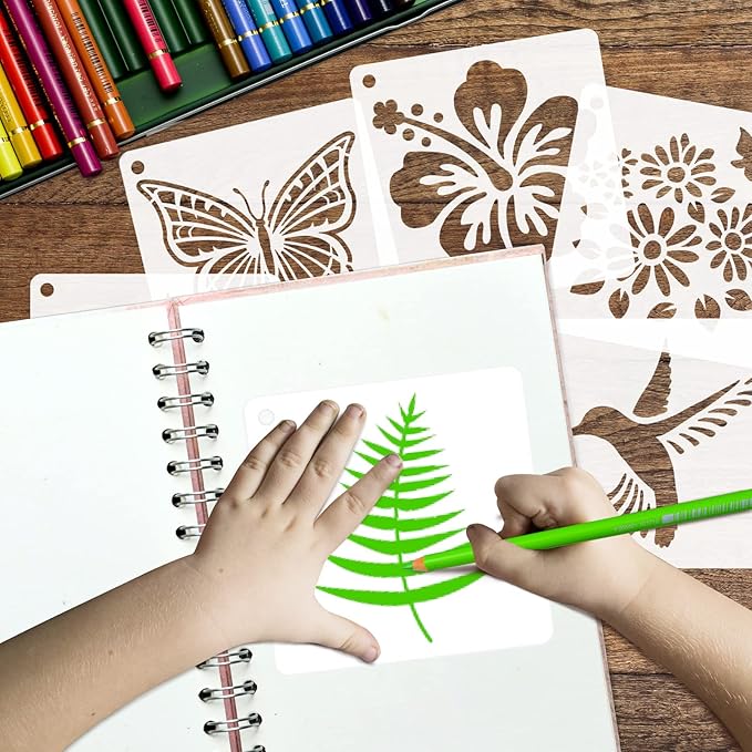 50 PCS Flower Painting Stencils Reusable Flower Stencils for Painting on Wood Rocks Canvas Fabric Glass Pottery 4x4 Inch