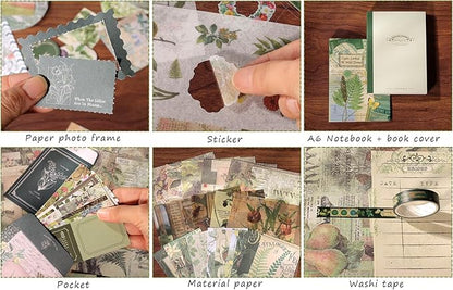 Draupnir Scrapbooking Supplies Kit,Vintage Botanical Aesthetic Scrapbook Kit for Junk Journal, Stationery,Bullet A6 Grid Notebook DIY Scrapbook Birthday Craft Gift for Teen Girl Kid Women