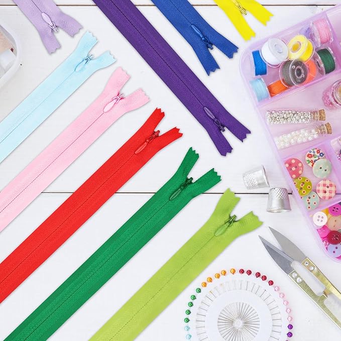 Invisible Zipper, DOITEM 60pcs 8 Inch 12 Inch Invisible Multicolor Nylon Coil Zippers for Sewing and Crafts 15 Colors
