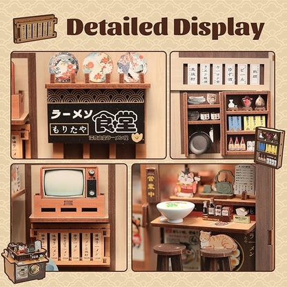 Fsolis Japanese Book Nook Kit - DIY Miniature Scene House Kit, 3D Puzzles for Adults Japan Noodle Shop Tiny House Booknook Craft Bookshelf Decor, Gifts for Women Model Lovers (Morita-Ya Ramen)